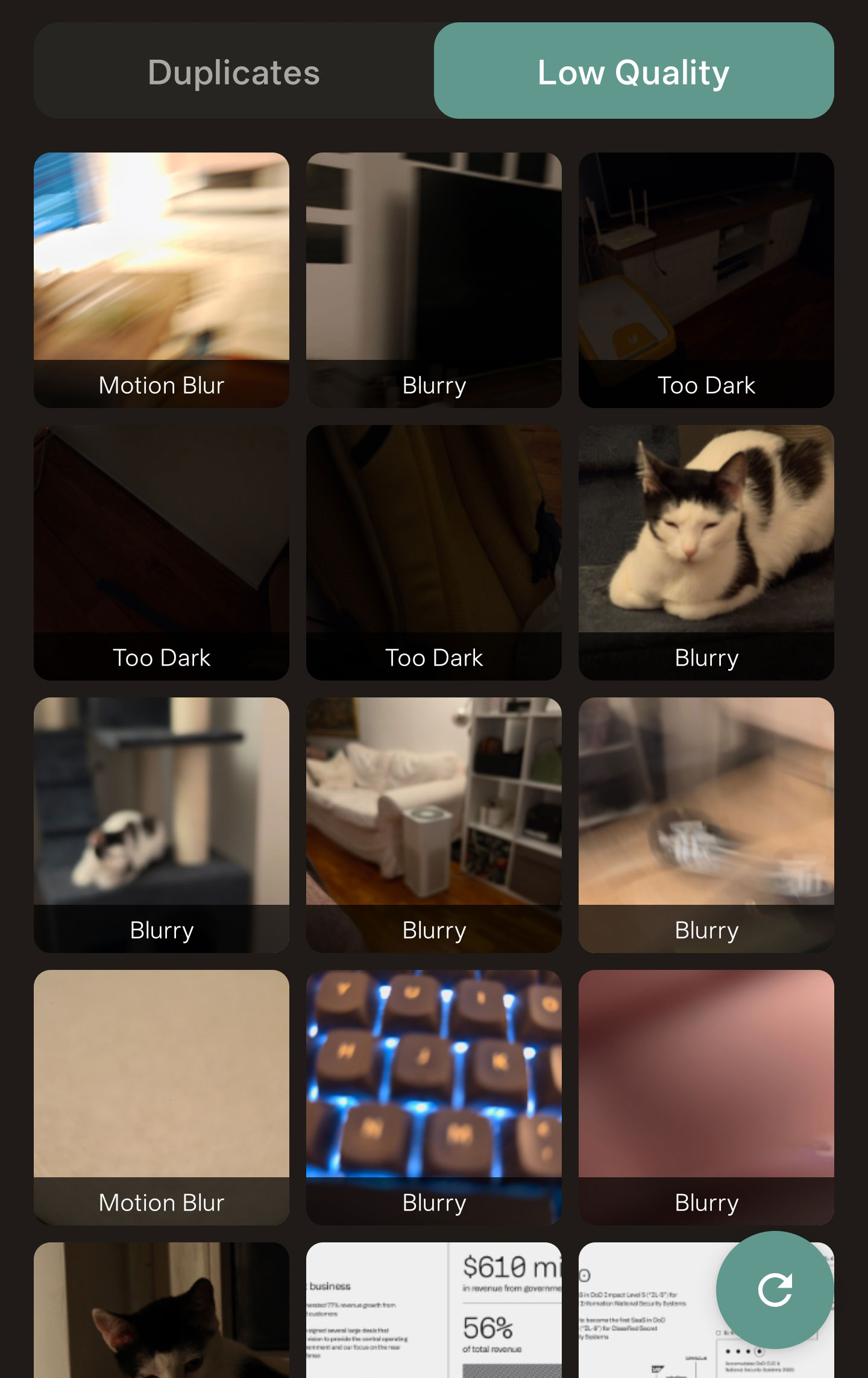 Stash or Trash Smart Scanner detecting blurry, dark, and duplicate photos